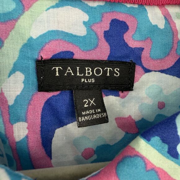 Talbots Plus 2X Long Sleeve Button Up Shirt Bold Floral Preppy Resort Coastal - Picture 9 of 11
